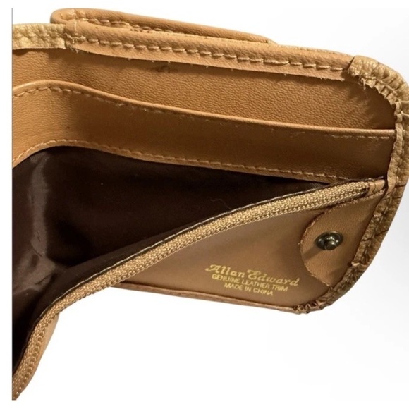 AE Allan Edward Map Print Geo Bifold Compact Wallet Leather Trim Tan - Picture 5 of 13